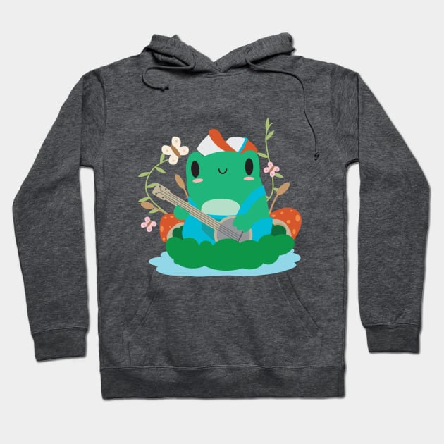 Cottagecore Aesthetic Frog Playing Banjo Mushroom Hat Kawaii Hoodie by SWIFTYSPADE